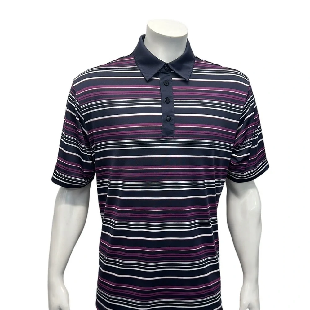 Adidas Golf Purple White Blue Striped Short Sleeve Men's Polo Shirt Size Large